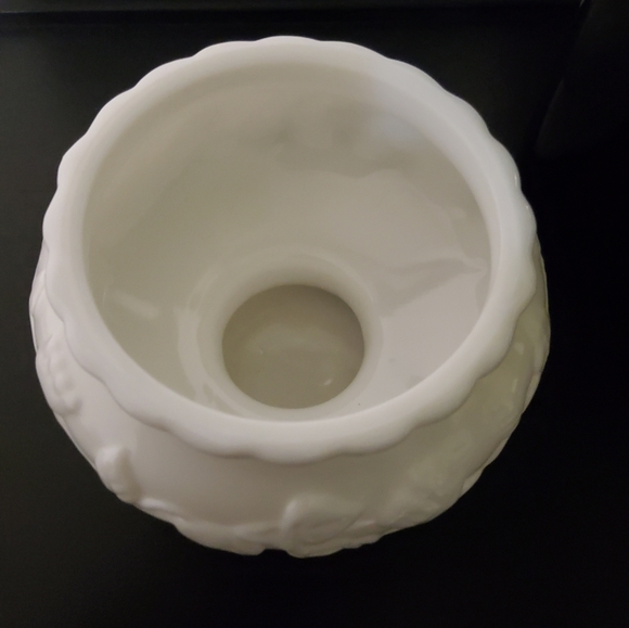 Vintage Milk Glass Pedestal Planter with Floral Embossment - Picture 4 of 5